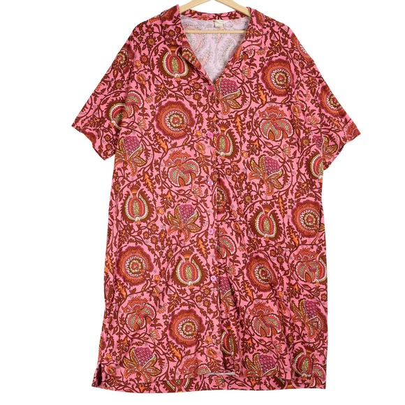 Vera Bradley Other - Vera Bradley Pink Floral Paisley Button Down Sleep Shirt Nightshirt Large